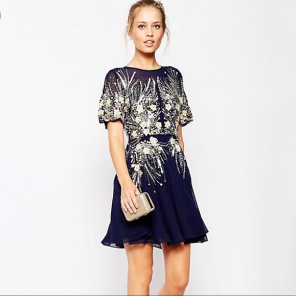 ASOS Dresses & Skirts - ASOS Red Carpet Navy & Gold Sparkle Skater Dress
